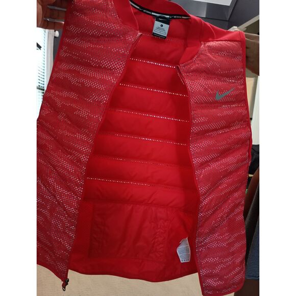 Nike Running Vest Womens Large Red 800 Aeroloft Goose Down Back Zipper Pocket - Picture 2 of 11